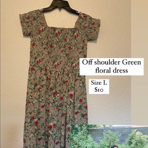 Green Floral, off shoulder dress